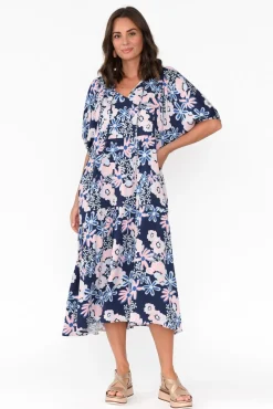 Midi Dresses<Pq Rima Navy Floral Midi Dress