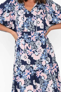 Midi Dresses<Pq Rima Navy Floral Midi Dress