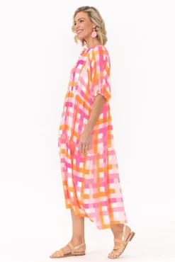 Midi Dresses<PQ Rima Pink Check Midi Dress