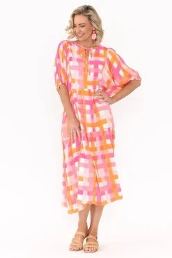 Midi Dresses<PQ Rima Pink Check Midi Dress