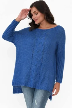 Knitwear<Cafe Latte Rinna Cobalt Cable Knit Detail Jumper