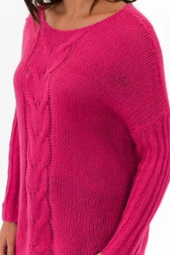 Knitwear<Cafe Latte Rinna Hot Pink Cable Knit Detail Jumper