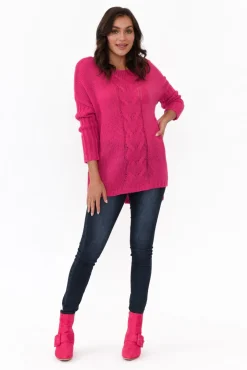 Knitwear<Cafe Latte Rinna Hot Pink Cable Knit Detail Jumper