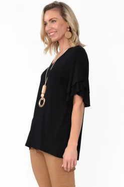 Sleeved Tops<Betty Basics Ripon Black Frill Sleeve Top
