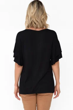 Sleeved Tops<Betty Basics Ripon Black Frill Sleeve Top