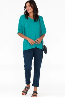 Sleeved Tops<Betty Basics Ripon Blue Lagoon Frill Sleeve Top