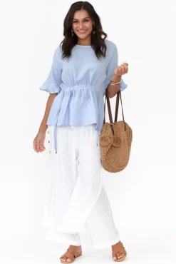 Cotton Tops<Hourglass Rita Blue Crinkle Cotton Tie Top
