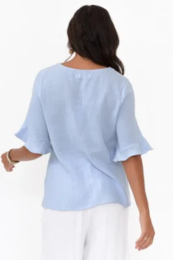 Cotton Tops<Hourglass Rita Blue Crinkle Cotton Tie Top