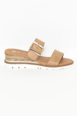 Heeled Sandals<Bay Lane River Tan Buckle Wedge Sandal