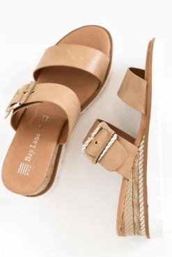 Heeled Sandals<Bay Lane River Tan Buckle Wedge Sandal
