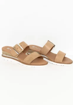 Heeled Sandals<Bay Lane River Tan Buckle Wedge Sandal