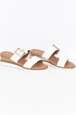 Heeled Sandals<Bay Lane River White Buckle Wedge Sandal