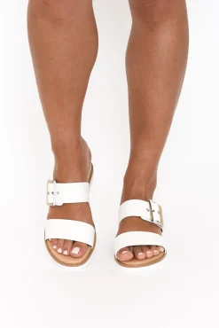 Heeled Sandals<Bay Lane River White Buckle Wedge Sandal