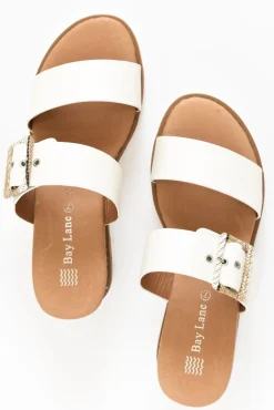 Heeled Sandals<Bay Lane River White Buckle Wedge Sandal