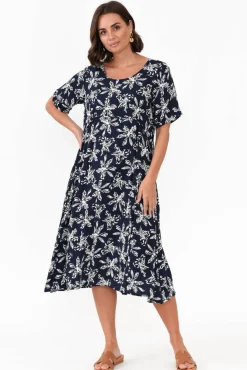 Below Knee Dresses<Willow Tree Roberta Navy Flower Midi Dress