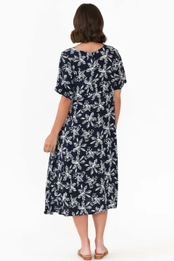Below Knee Dresses<Willow Tree Roberta Navy Flower Midi Dress