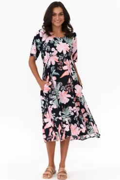 Below Knee Dresses<Willow Tree Roberta Pink Hibiscus Midi Dress