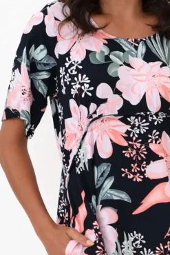 Below Knee Dresses<Willow Tree Roberta Pink Hibiscus Midi Dress