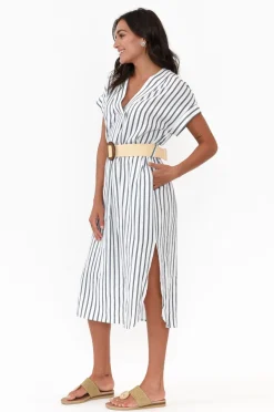 Linen Dresses<Betty Basics Roma Blue Stripe Linen Dress