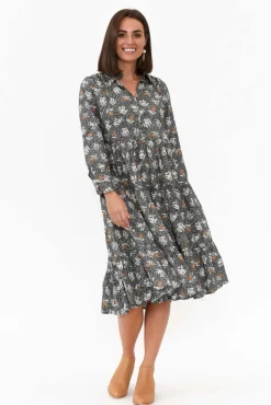 Cotton Dresses<Willow Tree Romeo Black Blossom Cotton Shirt Dress