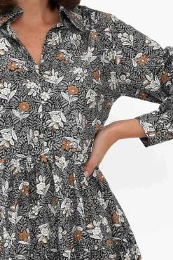 Cotton Dresses<Willow Tree Romeo Black Blossom Cotton Shirt Dress