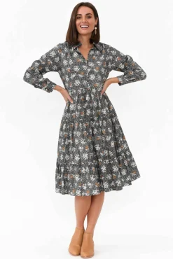 Cotton Dresses<Willow Tree Romeo Black Blossom Cotton Shirt Dress