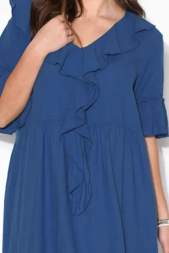 Linen Dresses<Wednesday Lulu Ronnie Blue Linen Ruffle Dress