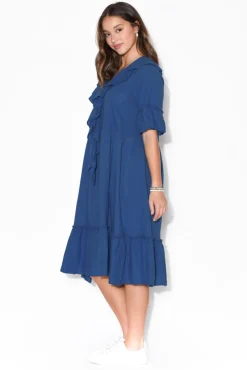 Linen Dresses<Wednesday Lulu Ronnie Blue Linen Ruffle Dress