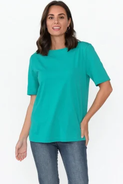 Cotton Tops<Betty Basics Rosalie Jade Green Cotton Tee