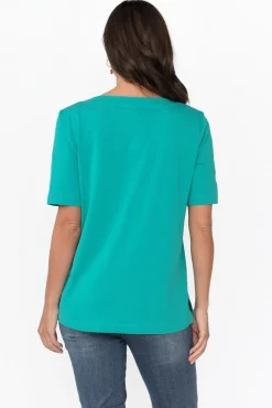 Cotton Tops<Betty Basics Rosalie Jade Green Cotton Tee