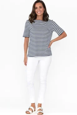 Cotton Tops<Betty Basics Rosalie Navy Stripe Cotton Tee