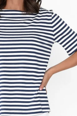 Cotton Tops<Betty Basics Rosalie Navy Stripe Cotton Tee