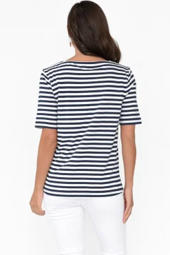 Cotton Tops<Betty Basics Rosalie Navy Stripe Cotton Tee