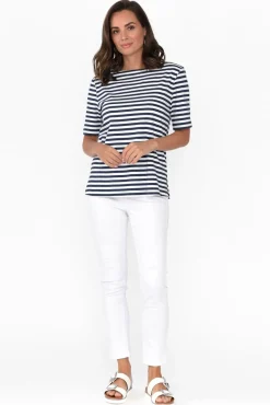 Cotton Tops<Betty Basics Rosalie Navy Stripe Cotton Tee