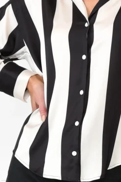 Shirts<Slate the Label Rosita Black Stripe Satin Collared Shirt