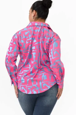 Shirts<Slate the Label Rosita Pink Geo Satin Collared Shirt