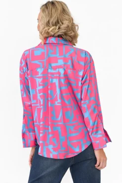 Shirts<Slate the Label Rosita Pink Geo Satin Collared Shirt