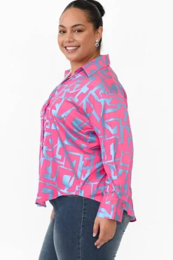 Shirts<Slate the Label Rosita Pink Geo Satin Collared Shirt