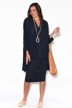 Skirts<Lou Lou Ross Navy Bamboo Ruched Skirt