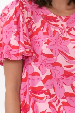 Sleeved Tops<New U Collection Roswell Pink Tropical Ruffle Top