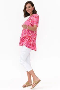 Sleeved Tops<New U Collection Roswell Pink Tropical Ruffle Top