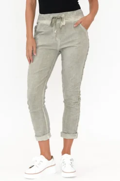 Pants<La Strada Rueben Khaki Embellished Stretch Pant