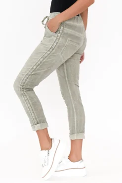 Pants<La Strada Rueben Khaki Embellished Stretch Pant