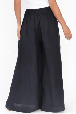 Pants<Donna Donna Rumi Navy Wide Leg Linen Pant