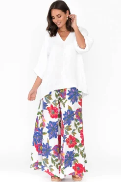 Pants<Donna Donna Rumi Red Blossom Wide Leg Linen Pant