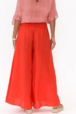 Pants<Donna Donna Rumi Red Wide Leg Linen Pant