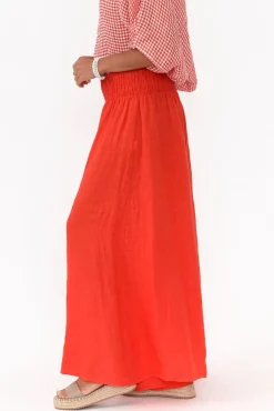 Pants<Donna Donna Rumi Red Wide Leg Linen Pant