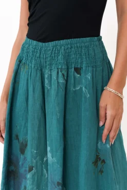 Pants<Donna Donna Rumi Teal Floral Wide Leg Linen Pant