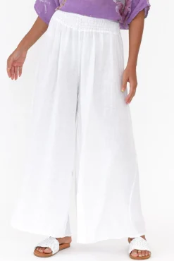 Pants<Donna Donna Rumi White Wide Leg Linen Pant