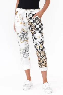 Pants<La Strada Russo Black Abstract Drawstring Pant